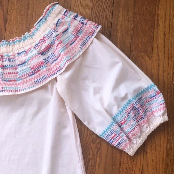 Anthropologie PARKER Jenay Off shoulder Embroidered Peasant Cotton Blouse Size S - Picture 6 of 9